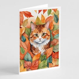 Caroline's Treasures Foldex Exotic Fold Cat in Fall Leaves Greeting Cards Pack of 8 Blank Cards with Envelopes Whimsical A7 Size 5x7 Blank Note Cards
