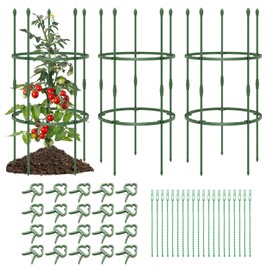 Giantex 3-Pack Tomato Cages, 40”Hx20” PE-Coated Metal Plant Cages & Supports w/Adjustable Height, 2-in-1 Round Trellis for Climbing Flower Vegetable Fruit, Potted Plant