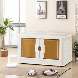 FONTOI Stackable Storage Bins Plastic with Lids, Folding Storage Organizer Boxes with Wheels & Doors, Storage Containers for Bedroom, Living Room, Closet, 19.8x11.8x11.8 inch, Small 1PC