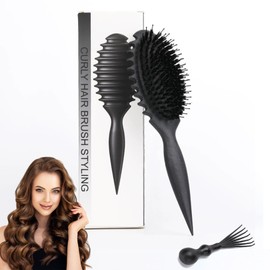 jatimdotin Haarbürste, Lockenbürste, Curl Hair Brush für Damen, Wildschweinborsten Haarbürste zum Kämmen und Formen, Professionelle Bürste Locken Trennung für definierte Locken (Schwarz)