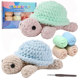 Gymiaw Crochet Kit for Beginners,2 Pack Turtles Crochet Kits for Adults with Step-by-Step Video Tutorials,Animal Kit Crochet Hooks for Boys and Girls Gift