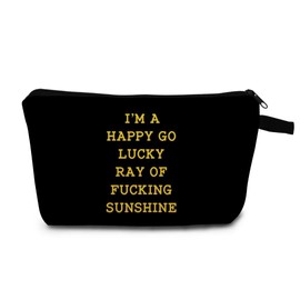 MoCaliduccious Happy-Go-Lucky Gifts for Friends Makeup Bag Birthday Gift Cosmetic Bag Funny Slogan Cosmetic Bag