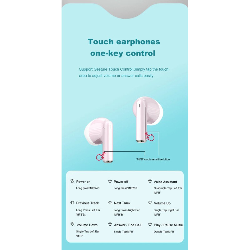 New Gradient 5.4 Earbuds IPX4 Waterproof Noise-Cancelling LED In-Ear Touch