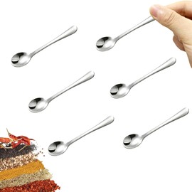 6 PCS Tiny Stainless Steel Spoons for Spices Jars, [Upgraded Size, 3.54"] Mini Spoons, Small Condiment Spoon for Spices, Salt, Sugar, Pepper, Honey, Coffee, Tea (6 PCS, 3.54 Inch)