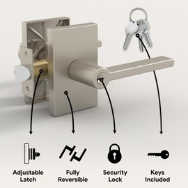 Mega Handles Entry I Lever Door Lock Handle Set for Hallway, Closet and Bathroom I Heavy Duty Design I Fits All Standard Door Sizes I Screws Included - Satin Nickel (1 Pack)