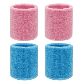 4 Pack 3 inch Wrist Sweatbands Tennis Wrist Bands Absorbent Sweat Band for Men and Women - Elastic Athletic Wrist Bands for Tennis, Basketball, Running, Working Out (Pink+Blue)