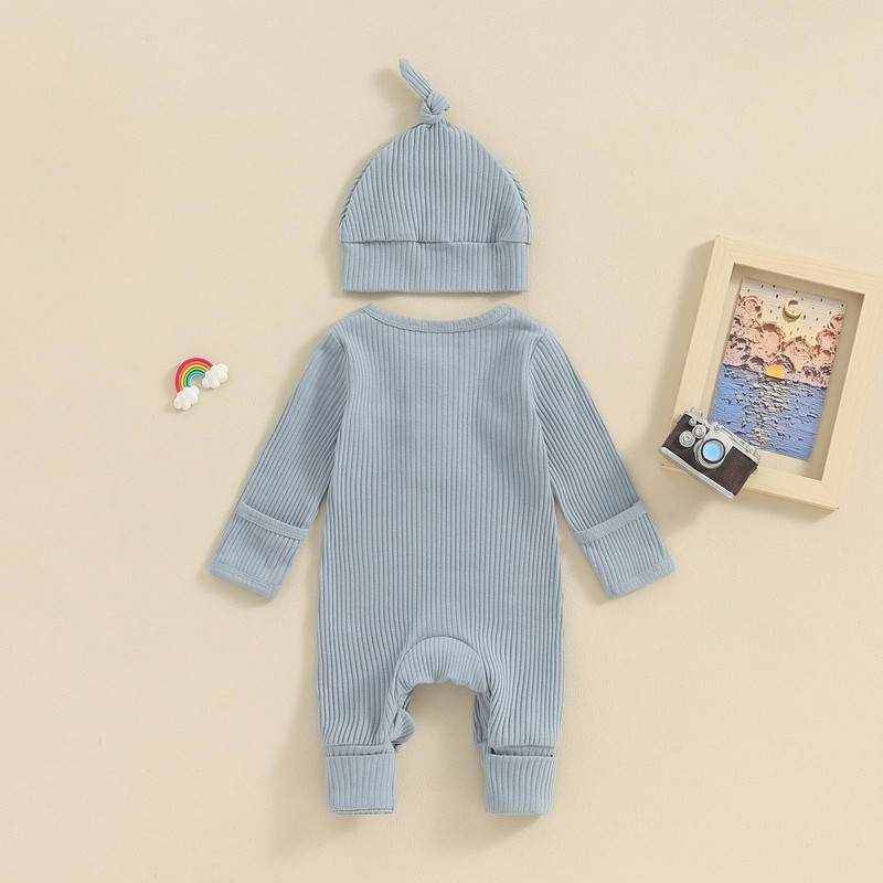 Infant Boys Girls Clothes Set Newborn Baby Romper Hat Ribbed