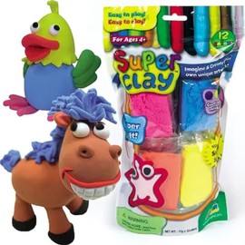 Baker Ross ET114 SuperClay Value Pack (Pack of 12 x 15g), Perfect for Kids, Ideal for School Workshops, Home Modelling Activities and Colour Recognition, Assorted