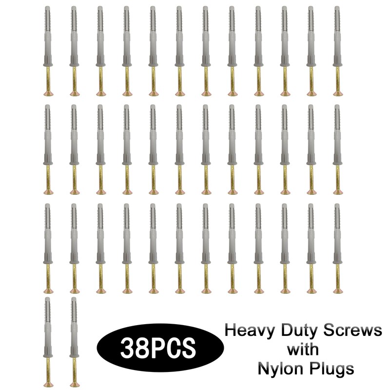 38 Pcs Heavy Duty Screws with Nylon Plugs, （4.9x85mm）& Wall