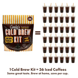 GRADY’S COLD BREW, New Orleans Style, 100% Arabica Ground Coffee & Chicory Pouches, All-in-One Cold Brew Kit with 12 Easy-to-Brew Beans Bags, Makes 36 drinks