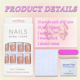 Press on Nails Short Square MABKJLF Nude Fake Nails Solid Color Full Cover Glue on Nails Glossy False Nails with Glue Nude Pink Acrylic Nails Artificial Nails for Women Girls 24 Pcs