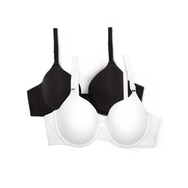 Fruit of the Loom Women's Smooth Cotton T-Shirt Bra-Ultra-Soft, Flexible, and Invisible Under Tees, White/Black Hue, 36D