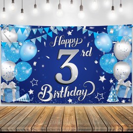 KatchOn, Blue and Silver 3rd Birthday Banner - Xtralarge, 72x44 Inch | Blue 3rd Birthday Decorations for Boy, Girls | Happy 3 Bday Backdrop for Boys | Toddler 3 Year Old Bday Party Decorations