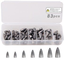 Fishing Sinker Worm Weights Set, 83pcs Fishing Bullet Sinkers Kit Lead Fishing Assorted Size with A Handy Box