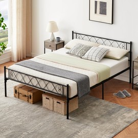 GarveeHome Queen Size Bed Frame, Metal Platform Bed Frame with Headboard and Footboard, 12.2 Inch Bed Frame with Strong Metal Slats Support, Under Bed Storage, No Box Spring Needed, Black