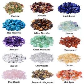 Basigeese 1500pcs Gemstone Chip Beads DIY Jewelry Making, Healing Engry Crystals Polishing Crushed Irregular Shaped Beads with Box (15 Materials)