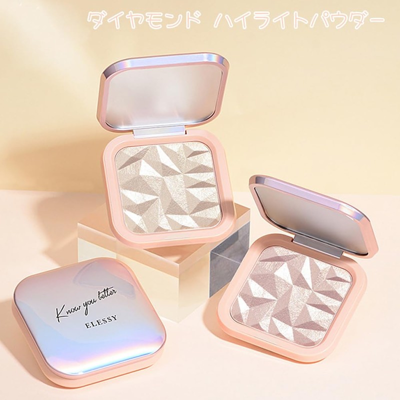 ELESSY Diamond Highlight Powder, 4 Colors, Highlight, Luminizer, Sparkle, 3D,