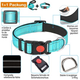 Haapaw Reflective dog collar padded with soft neoprene, breathable, adjustable nylon dog collars for small medium large dogs