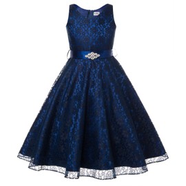 DressForLess Lovely Lace V-Neck Flower Girl Dress Blue Size 6