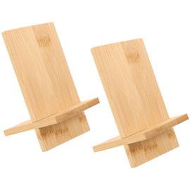 VILLCASE 2 x Bamboo Phone Holder, Universal Tablet Stand, Desktop Smartphone Holder for Home Office (with Charging Hole) - Durable Phone Accessories