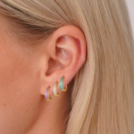 VIROMY Gold Hoop Earrings Set for Women 14k Gold Plated Colorful Huggie Hoop Dainty Purple White Green Earrings Trendy Jewellery for Women