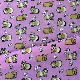 Guinea Pig Print Polycotton Fabric, Floral Design, Select Colour (Pink)