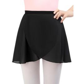 Monbessi Girls Ballet Skirts for Women Chiffon Girls Dance Wrap Skirt Pull On Design(L, Black)