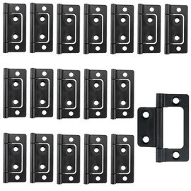 18 Pack Black Flush Hinges for Wood, Heavy Duty Door Hinges with Silent Movement, No Mortise Design for Internal Doors, Cabinets and Furniture