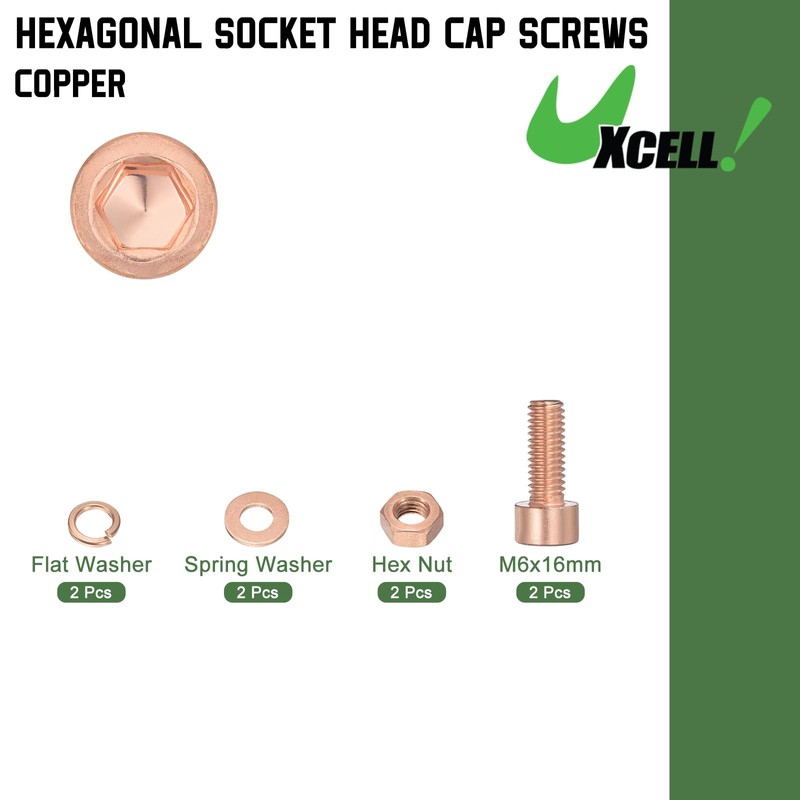 uxcell Hex Socket Bolt Kits (M6), Red Copper Cup-Shaped Head