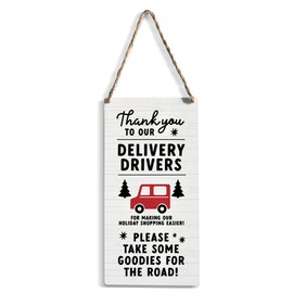 Front Porch Decor Front Door Decor Delivery Drivers Thank You Sign, delivery driver snack Christmas Gifts, Hanging Wooden Wall Art Decor Sign Decorative Plaque for Home Office Cafe Store Pub Club