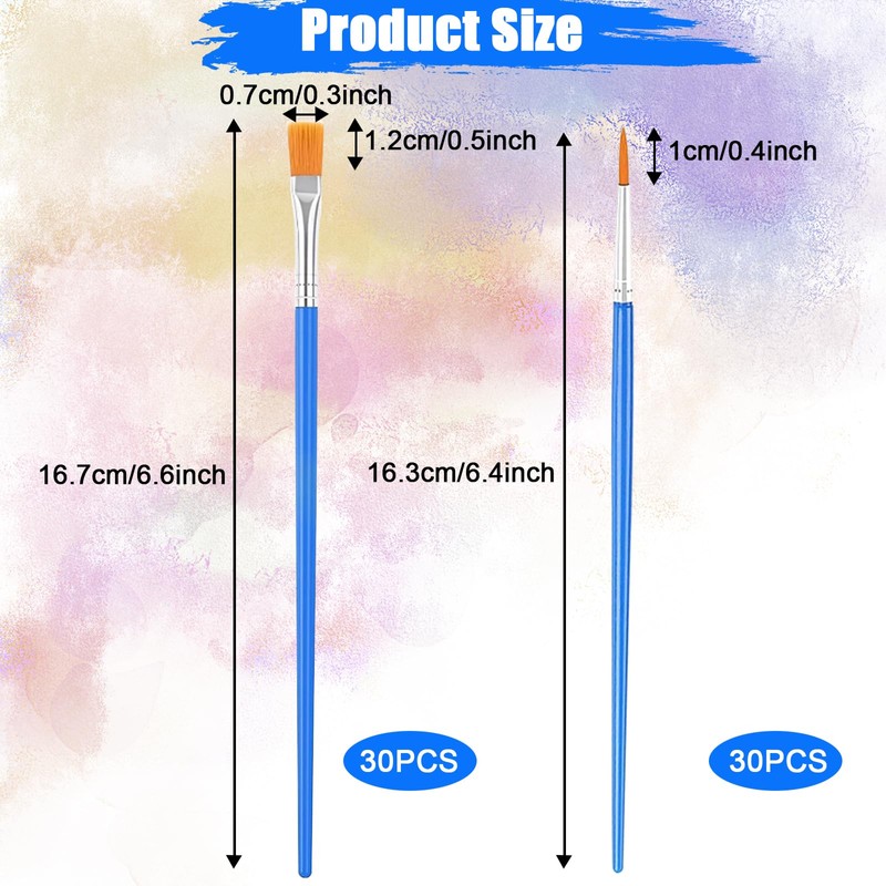 60Pcs Professional Paint Brush Set - Flat and Round Fine-Tip
