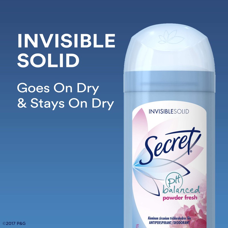 Secret Invisible Solid Antiperspirant & Deodorant, Powder Fresh Scent, 2.6