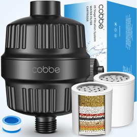 Cobbe 20-Stage Shower Filter, High Output Shower Head Filter for Hard Water - 99% Removal of Chlorine, Heavy Metals & Harmful Substance, 2X Replaceable Filter Cartridges, Matte Black