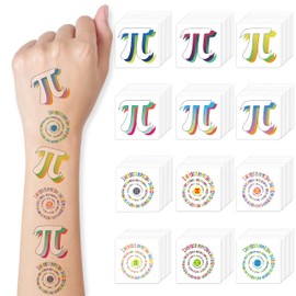 WATINC 600 Pcs Pi Day Tattoos Sticker Bulk, 25 Sheets Pi Symbol Temporary Tattoos, Pi Day Fake Tattoo Stickers Decorations, Math Pi Theme Party Favor Decor for Kids School Classroom Class Activities