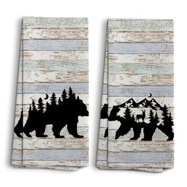 NOQL Wild Animal Kitchen Towels, Camping Gifts, Bear Dish Towels, Camping Rustic Forest Towels for Bathroom, Art Prints Decoration, Gifts for Friends Women Men, Set of 2, 16x24