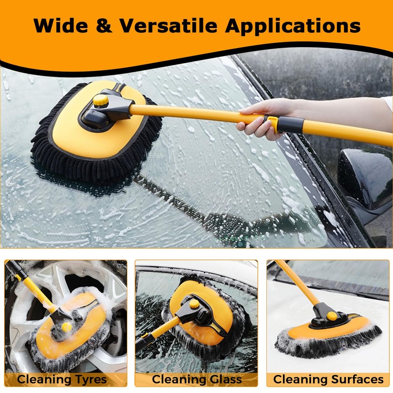 15°Curved Car Wash Brush with Long Handle 43" Extension Pole