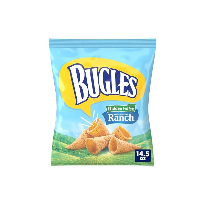 Bugles Crispy Corn Snacks, Hidden Valley Ranch Flavor, Snack Bag,
