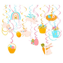 NICROLANDEE Easter Party Decorations - 30 PCS Easter Hanging Swirl Decorations, Easter Egg Bunny Foil Swirl Ceiling Decor for Home Office School Spring Easter Birthday Party
