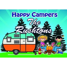 Anchor Graphix Camping Sign,Campground Welcome Sign 10x14 inch Sign/Campfire with Couple Roasting Marshmallows/Retro Camping Trailer for Your Camper Made of Sturdy Aluminum Personalize for Free