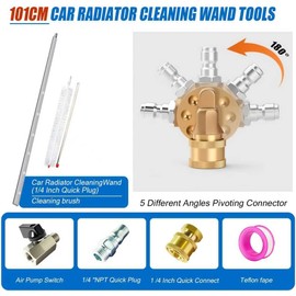 40 Inch Pressure Washer Wand for Radiator Cleaning, Dual-Use Air/Water Flush Tool with 6×25° Fan Nozzles & Brush, 304 Stainless Steel Valve (vs Copper), 6 Tips + Quick Adapter for Car/Truck/Excavator