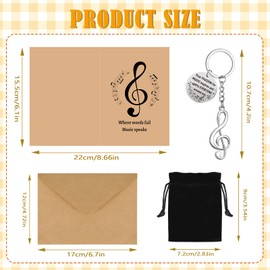 Konsait Music Note Keychain and Card, Where Words Fail Music Speaks Inspirational Note Keychain Card for Musician Gifts Party Favors Key Ring for Teacher Student