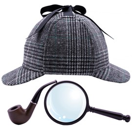 iovgm Classic Plaid Deerstalker Hat Detective Role-Playing Set Grey Plaid Large Size