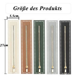 JAXICREY Chiusura lampo per uncinetto, 5 colori in pelle PU con chiusura lampo all'uncinetto con fori, lunghezza 27 cm, per borse fai da te all'uncinetto, cucito, progetti artigianali