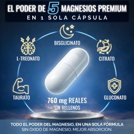 Magnesio Complex 5 Citrato Magnesio Polvo, Glicinato Magnesio, Treonato, Taurato, Gluconato Con Camu Camu, C Y Vitamina D3  Magnesium Complejo Vegano 