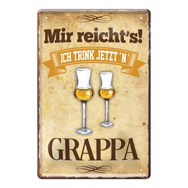 Helges-Shop Metal Sign - Retro Decorative Tin Sign - Funny Saying for Grappa Drinkers & Connoisseurs - Wall Decoration for Cellar Bar Party Room Bar Kitchen Home Bar - Gift for Grappa Lovers