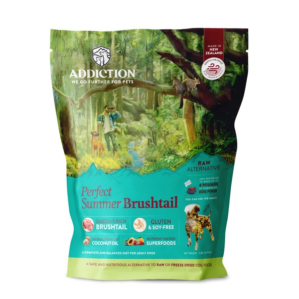 Addiction Perfect Summer Brushtail Raw Alternative Dog Food Gently Air-Dried - for Digestive and Skin and Coat Health - Complete Meal or Dog Food Topper, 2 pounds Green