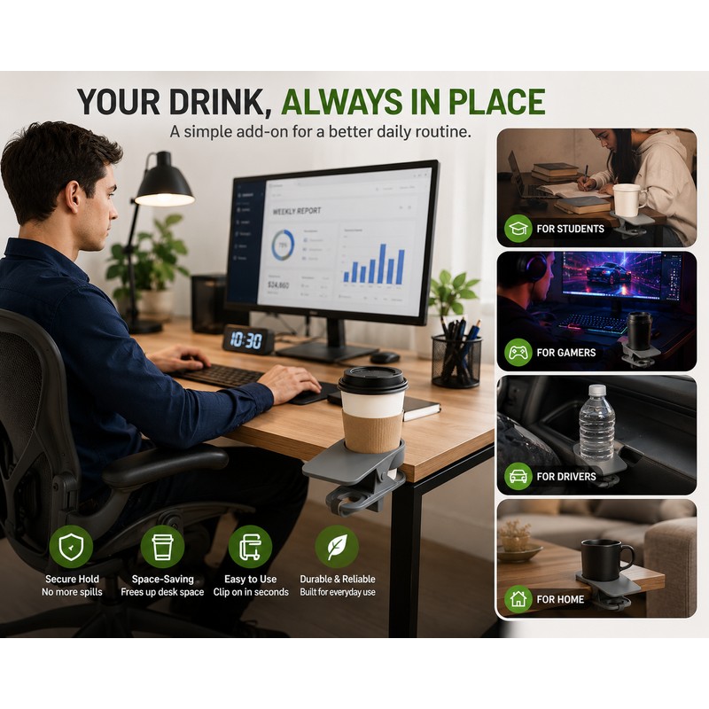 Desk Cup Holder for Drinks – Space-Saving Side Organizer for