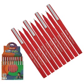 FibrePoint Fineliner Pens, RED, Extra Fine Tip (0.5mm), Pack of 10, Ideal for drawing colouring sketching doodling writing, iZOFAX Black Ball Pen