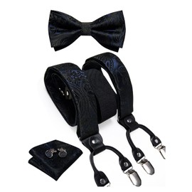 DiBanGu Pajarita y tirantes de cachemira para hombre, esmoquin resistente, 6 clips, tirantes ajustables en forma de Y para hombre, 13 Azul Marino, Talla única