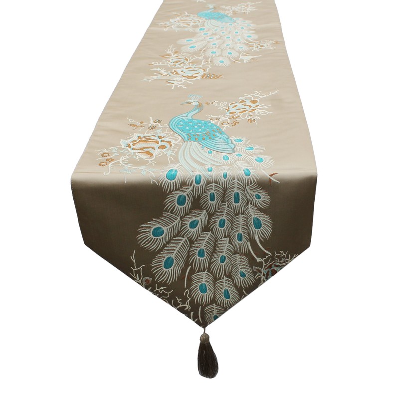 MAGILONA Tablecover Home Decorative Thanksgiving Satin Smooth Embroidered Peacock Floral